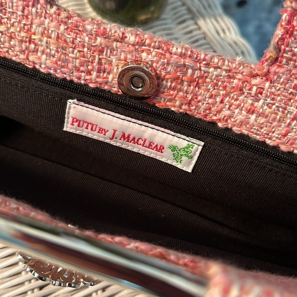 BEAUTIFUL PUTU By J. MACLEAR WOVEN TWEED CLUTCH HANDBAG. Pink/white/silver. VGUC - Picture 9 of 10